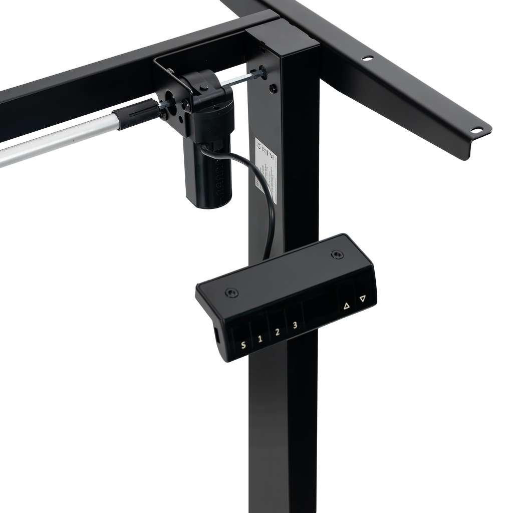 stelaż biurka regulowany elektrycznie, stelaż czarny, stelaż z regulacją wysokości, stelaż 1-silnikowy, stelaż do biurka 110-140 cm, regulowany stelaż do biurka, elektryczny stelaż biurkowy, stelaż z portami USB, ergonomiczny stelaż do biurka