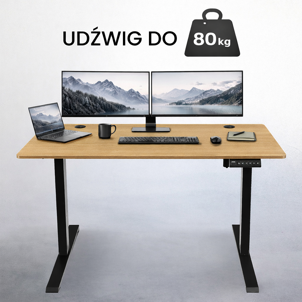 stelaż biurka regulowany elektrycznie, stelaż czarny, stelaż z regulacją wysokości, stelaż 1-silnikowy, stelaż do biurka 110-140 cm, regulowany stelaż do biurka, elektryczny stelaż biurkowy, stelaż z portami USB, ergonomiczny stelaż do biurka