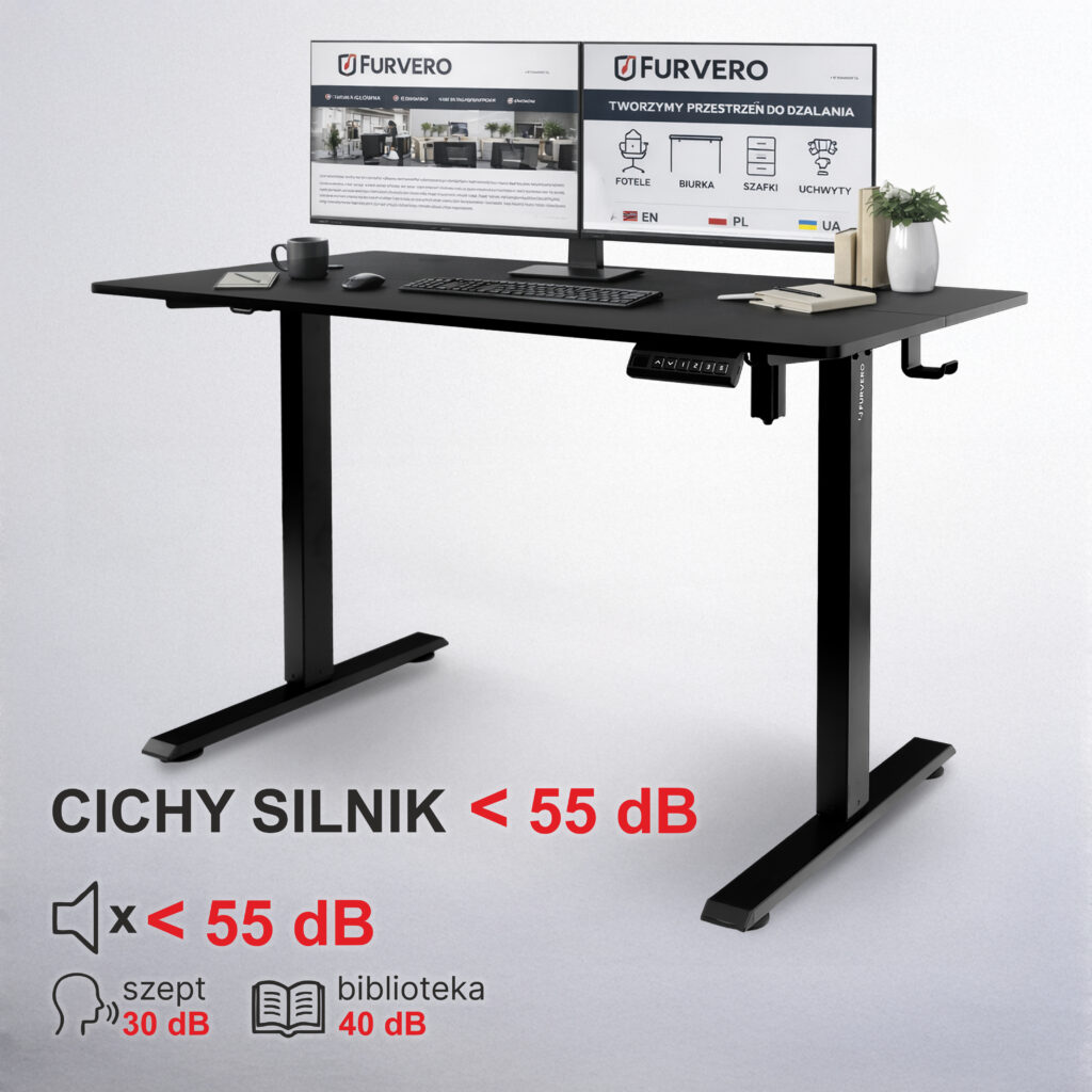 stelaż biurka regulowany elektrycznie, stelaż czarny, stelaż z regulacją wysokości, stelaż 1-silnikowy, stelaż do biurka 110-140 cm, regulowany stelaż do biurka, elektryczny stelaż biurkowy, stelaż z portami USB, ergonomiczny stelaż do biurka