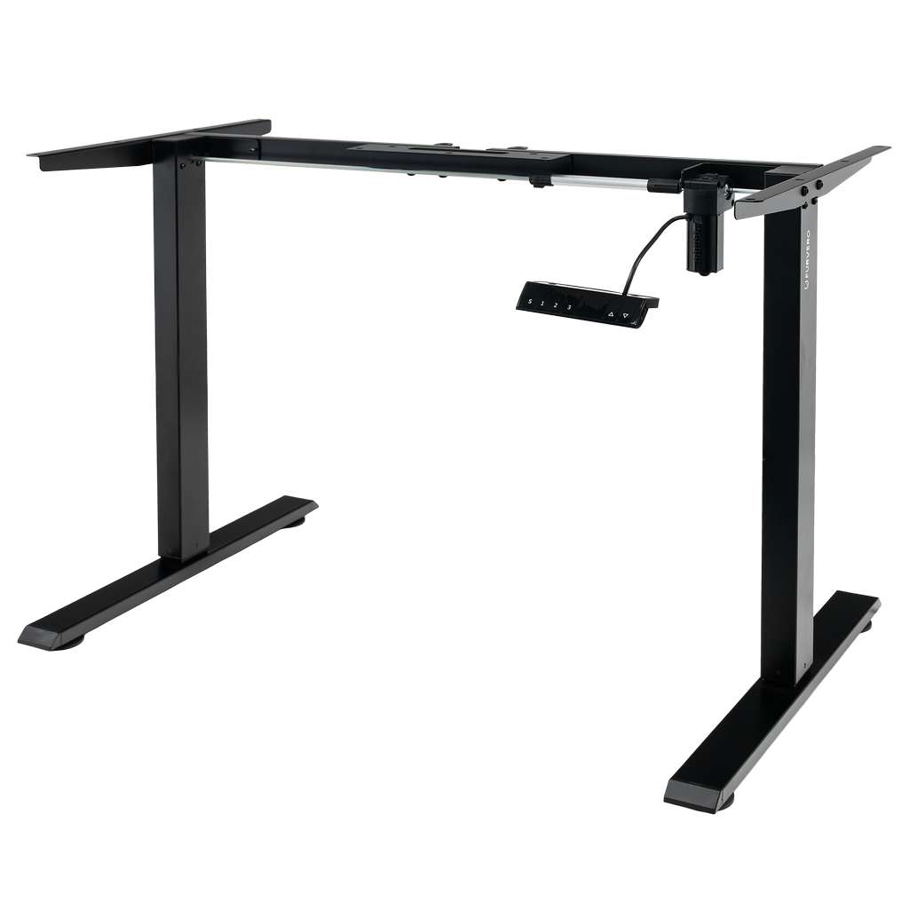 stelaż biurka regulowany elektrycznie, stelaż czarny, stelaż z regulacją wysokości, stelaż 1-silnikowy, stelaż do biurka 110-140 cm, regulowany stelaż do biurka, elektryczny stelaż biurkowy, stelaż z portami USB, ergonomiczny stelaż do biurka