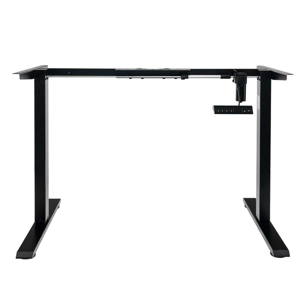stelaż biurka regulowany elektrycznie, stelaż czarny, stelaż z regulacją wysokości, stelaż 1-silnikowy, stelaż do biurka 110-140 cm, regulowany stelaż do biurka, elektryczny stelaż biurkowy, stelaż z portami USB, ergonomiczny stelaż do biurka