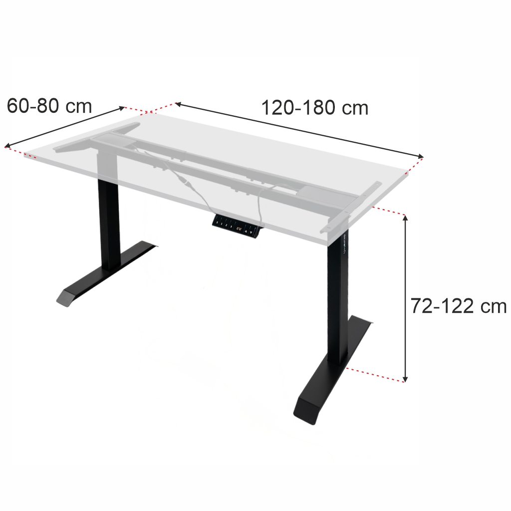 telaż biurka regulowany elektrycznie, stelaż czarny, stelaż z regulacją wysokości, stelaż 1-silnikowy, stelaż do biurka 110-140 cm, regulowany stelaż do biurka, elektryczny stelaż biurkowy, stelaż z portami USB, ergonomiczny stelaż do biurka