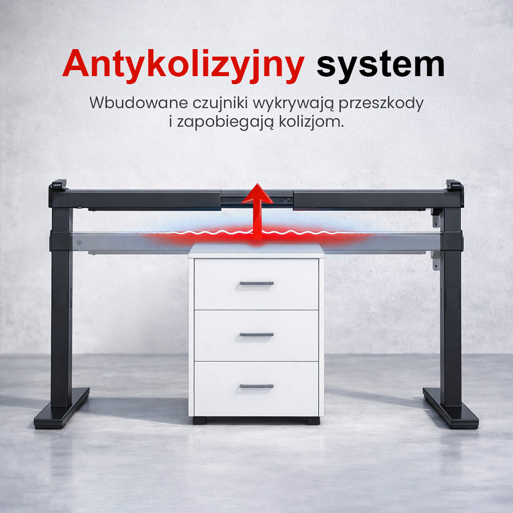 telaż biurka regulowany elektrycznie, stelaż czarny, stelaż z regulacją wysokości, stelaż 1-silnikowy, stelaż do biurka 110-140 cm, regulowany stelaż do biurka, elektryczny stelaż biurkowy, stelaż z portami USB, ergonomiczny stelaż do biurka