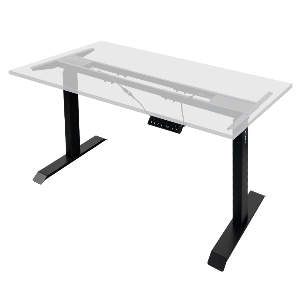 telaż biurka regulowany elektrycznie, stelaż czarny, stelaż z regulacją wysokości, stelaż 1-silnikowy, stelaż do biurka 110-140 cm, regulowany stelaż do biurka, elektryczny stelaż biurkowy, stelaż z portami USB, ergonomiczny stelaż do biurka