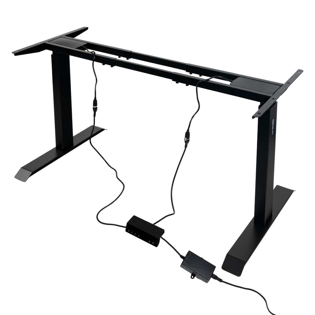 stelaż biurka regulowany elektrycznie, stelaż czarny, stelaż z regulacją wysokości, stelaż 1-silnikowy, stelaż do biurka 110-140 cm, regulowany stelaż do biurka, elektryczny stelaż biurkowy, stelaż z portami USB, ergonomiczny stelaż do biurka