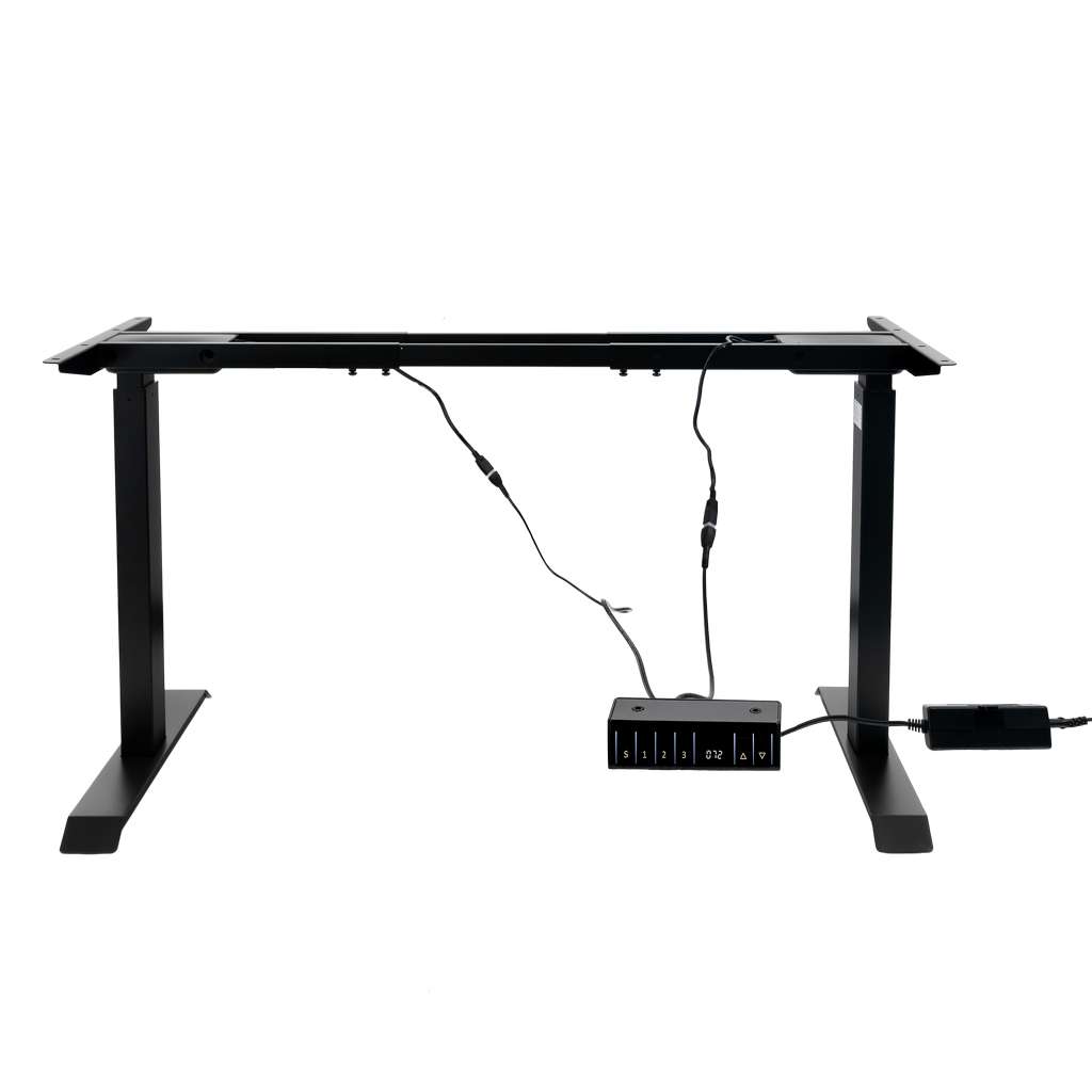 stelaż biurka regulowany elektrycznie, stelaż czarny, stelaż z regulacją wysokości, stelaż 1-silnikowy, stelaż do biurka 110-140 cm, regulowany stelaż do biurka, elektryczny stelaż biurkowy, stelaż z portami USB, ergonomiczny stelaż do biurka