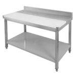 Zdjęcie produktu: Stół gastronomiczny masarski rozbiorowy przyścienny z deską do krojenia i półką Mega-M 120x60x85 cm
