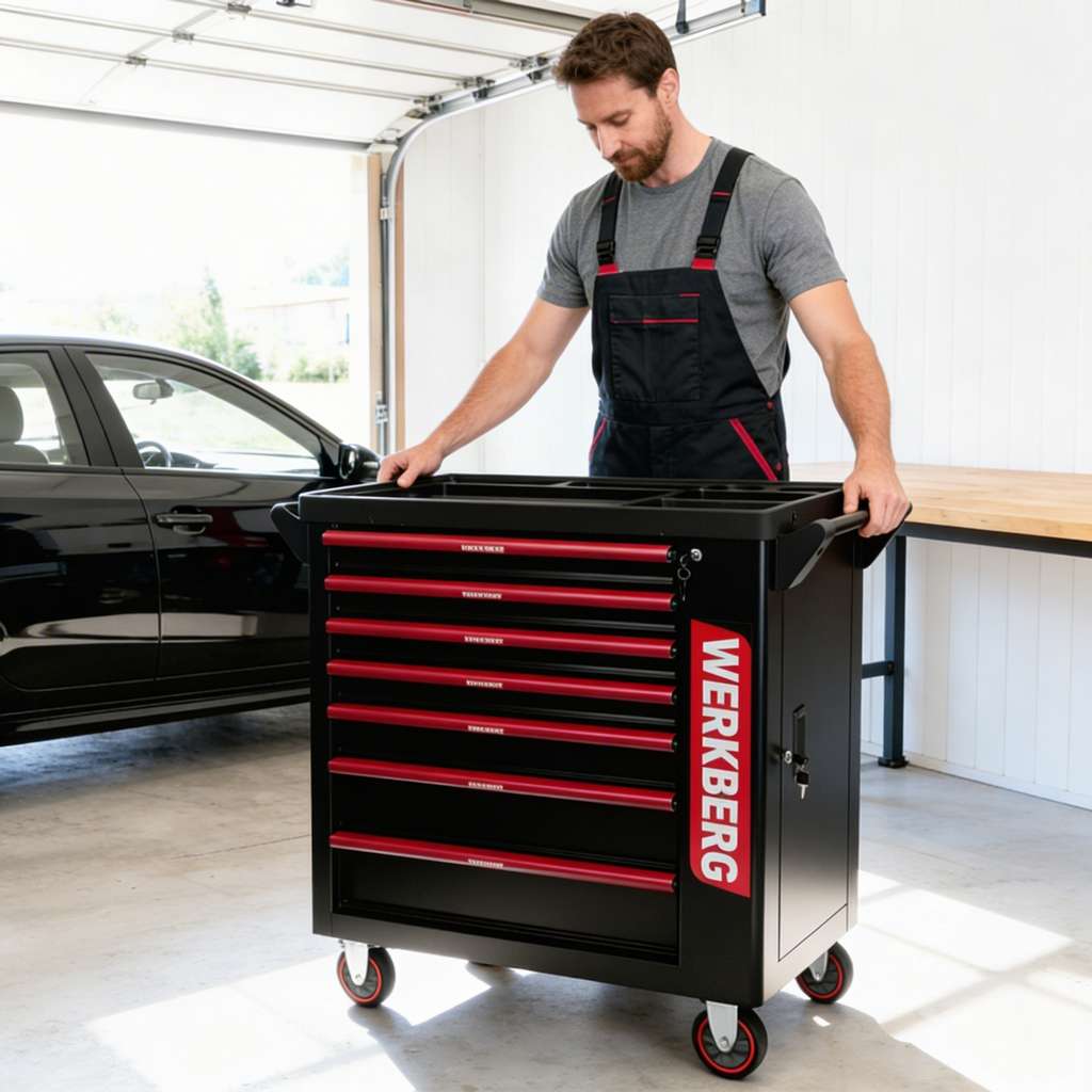 szafka narzędziowa, wózek narzędziowy warsztatowy WERKBERG PRO 7 z narzędziami