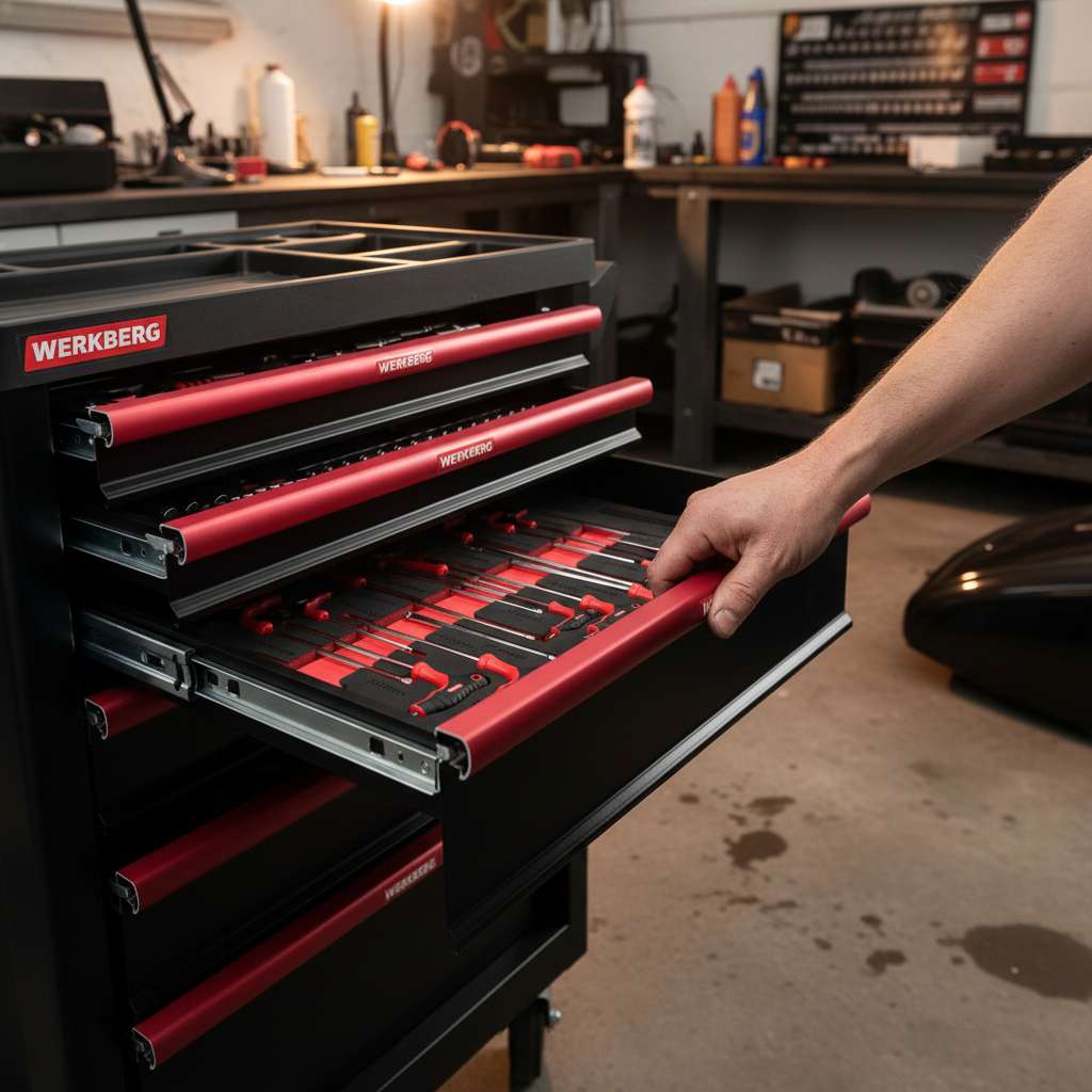 szafka narzędziowa, wózek narzędziowy warsztatowy WERKBERG PRO 7 z narzędziami