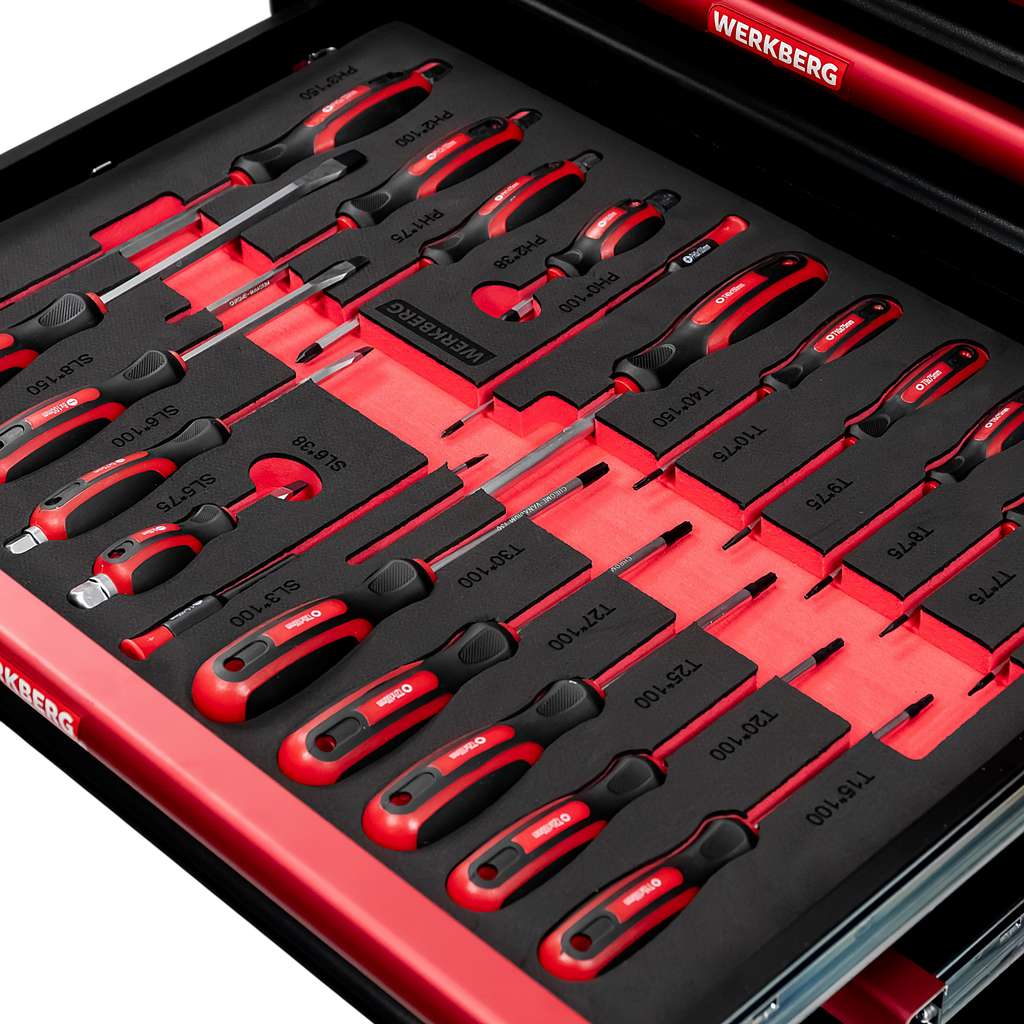 szafka narzędziowa, wózek narzędziowy warsztatowy WERKBERG PRO 7 z narzędziami