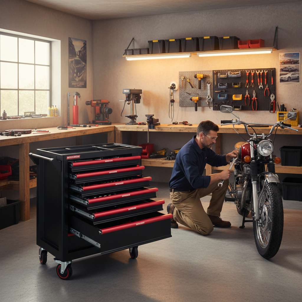 szafka narzędziowa, wózek narzędziowy warsztatowy WERKBERG PRO 7 z narzędziami