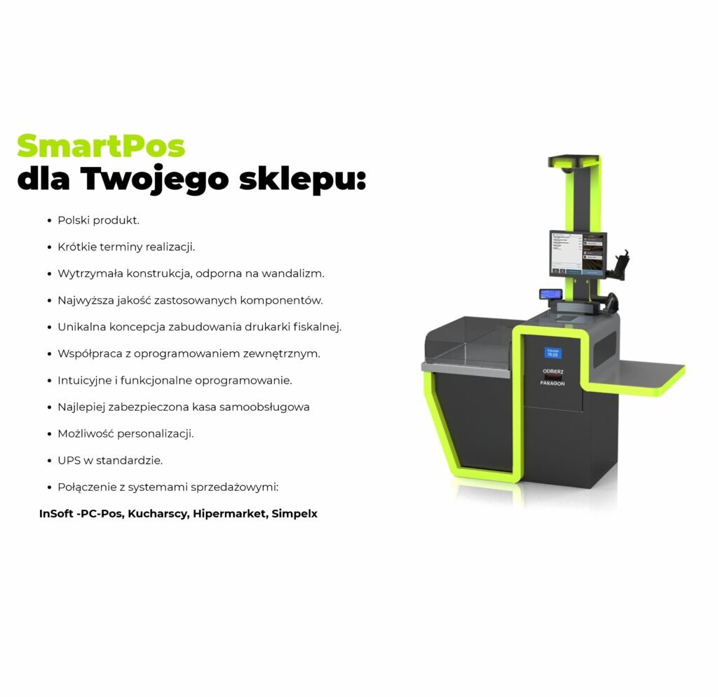 kasa samoobsługowa, system self checkout, kasa z AI LookAI, sklepowa kasa samoobsługowa, kasa POS z wagą kontrolną, technologia rozpoznawania towarów, urządzenia dla handlu, wyposażenie sklepu