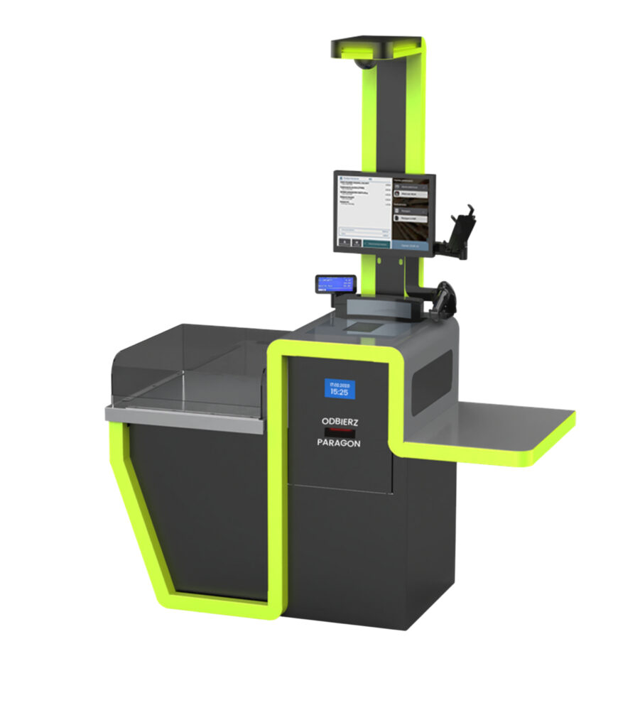 kasa samoobsługowa, system self checkout, kasa z AI LookAI, sklepowa kasa samoobsługowa, kasa POS z wagą kontrolną, technologia rozpoznawania towarów, urządzenia dla handlu, wyposażenie sklepu