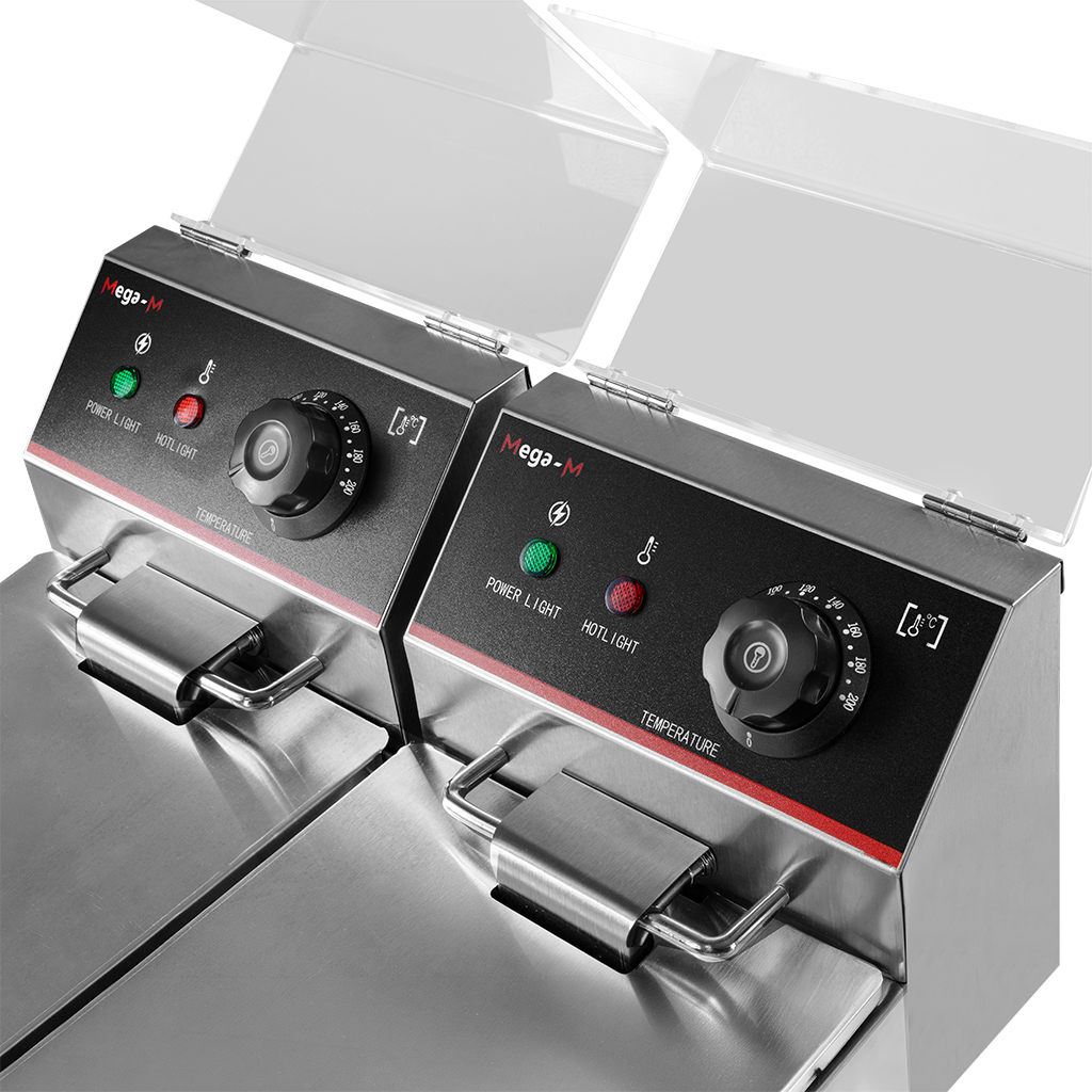 frytownica gastronomiczna, frytownica nastawna dwukomorowa z pokrywą Mega-M 2x4l 2x2 kW