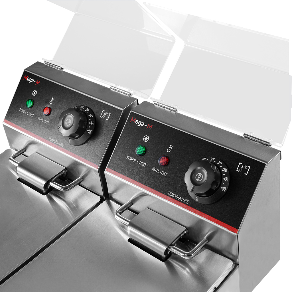 frytownica gastronomiczna, frytownica nastawna dwukomorowa z pokrywą Mega-M 2x6l 2x3 kW