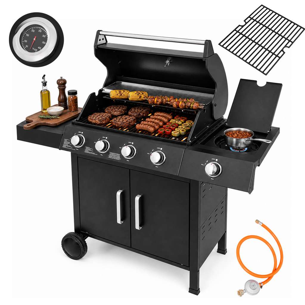grill gazowy ogrodowy BERGMANN 4+1, grill ogrodowy gazowy ze stolikiem bocznym