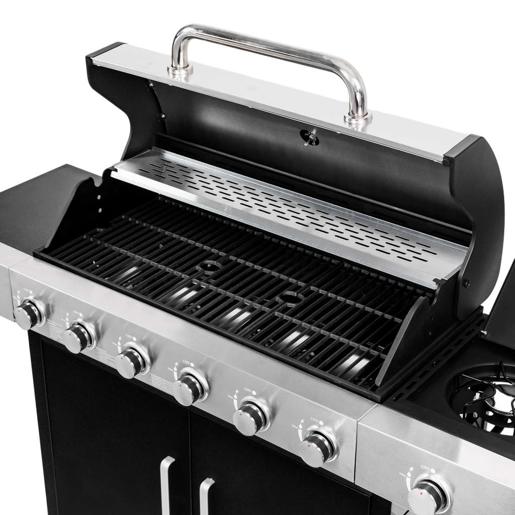 Grill gazowy ogrodowy BERGMANN 6+1 ze stolikiem bocznym, grill ogrodowy gazowy