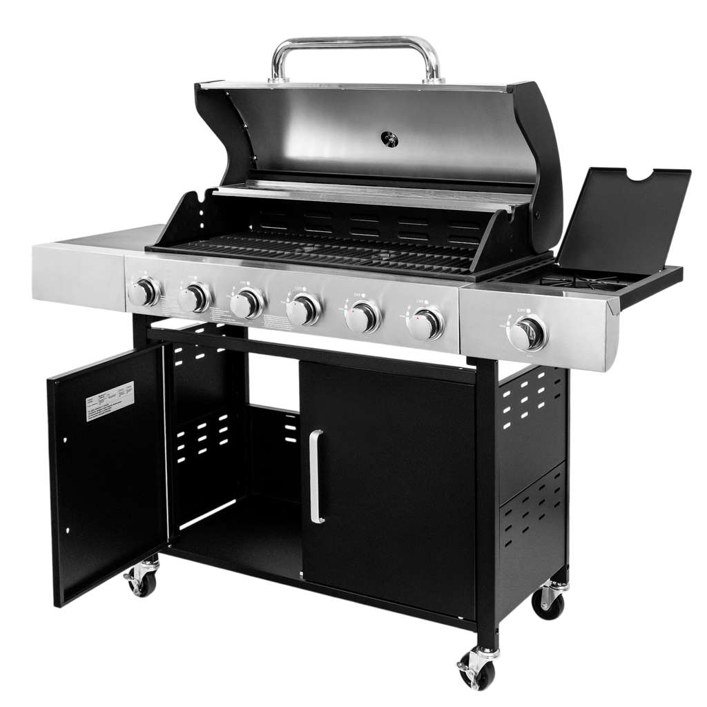 Grill gazowy ogrodowy BERGMANN 6+1 ze stolikiem bocznym, grill ogrodowy gazowy