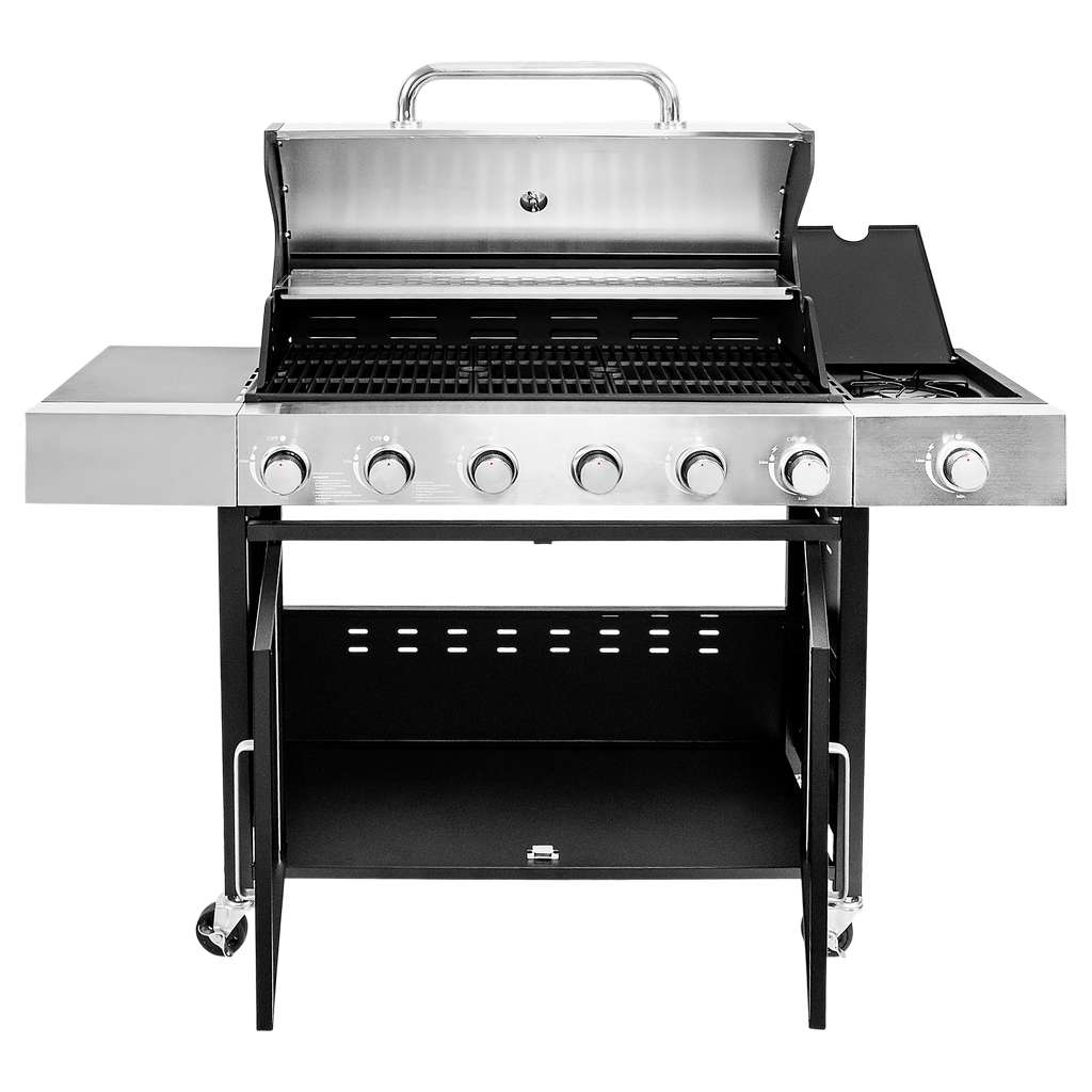 Grill gazowy ogrodowy BERGMANN 6+1 ze stolikiem bocznym, grill ogrodowy gazowy
