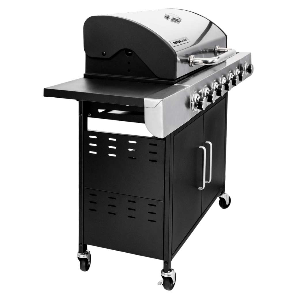 Grill gazowy ogrodowy BERGMANN 6+1 ze stolikiem bocznym, grill ogrodowy gazowy