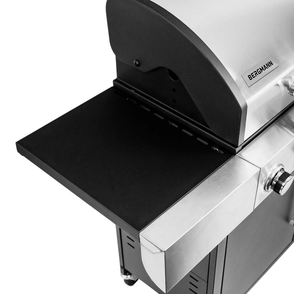 Grill gazowy ogrodowy BERGMANN 6+1 ze stolikiem bocznym, grill ogrodowy gazowy