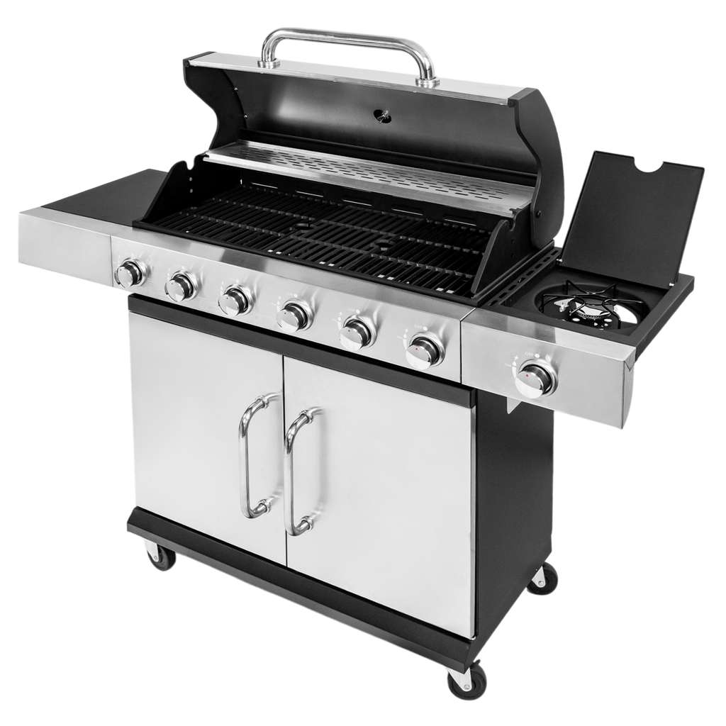 Grill gazowy ogrodowy BERGMANN 6+1 ze stolikiem bocznym, grill ogrodowy gazowy
