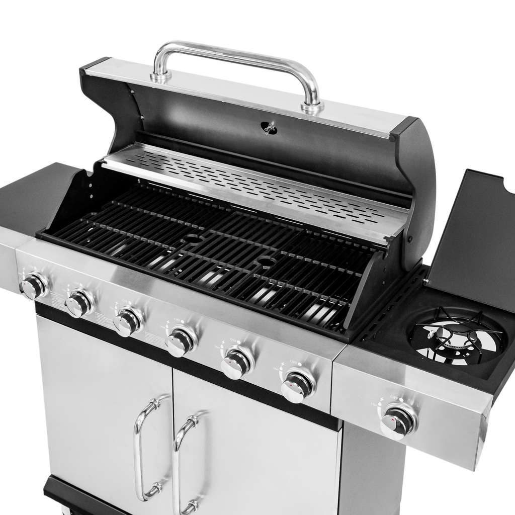 Grill gazowy ogrodowy BERGMANN 6+1 ze stolikiem bocznym, grill ogrodowy gazowy