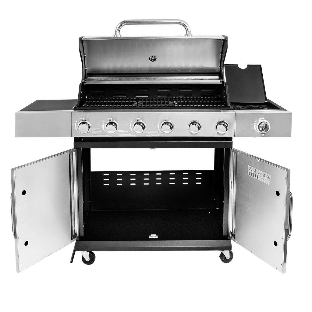 Grill gazowy ogrodowy BERGMANN 6+1 ze stolikiem bocznym, grill ogrodowy gazowy