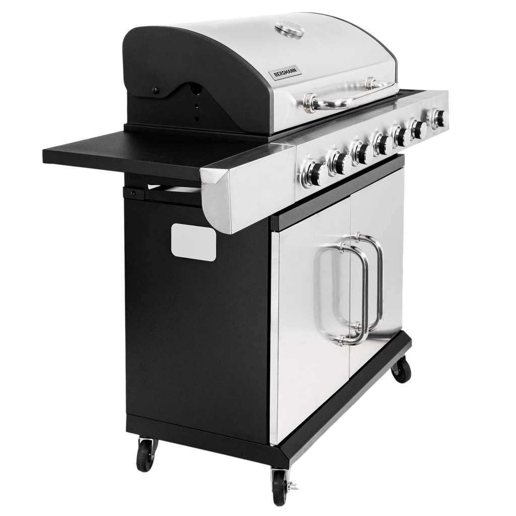 Grill gazowy ogrodowy BERGMANN 6+1 ze stolikiem bocznym, grill ogrodowy gazowy