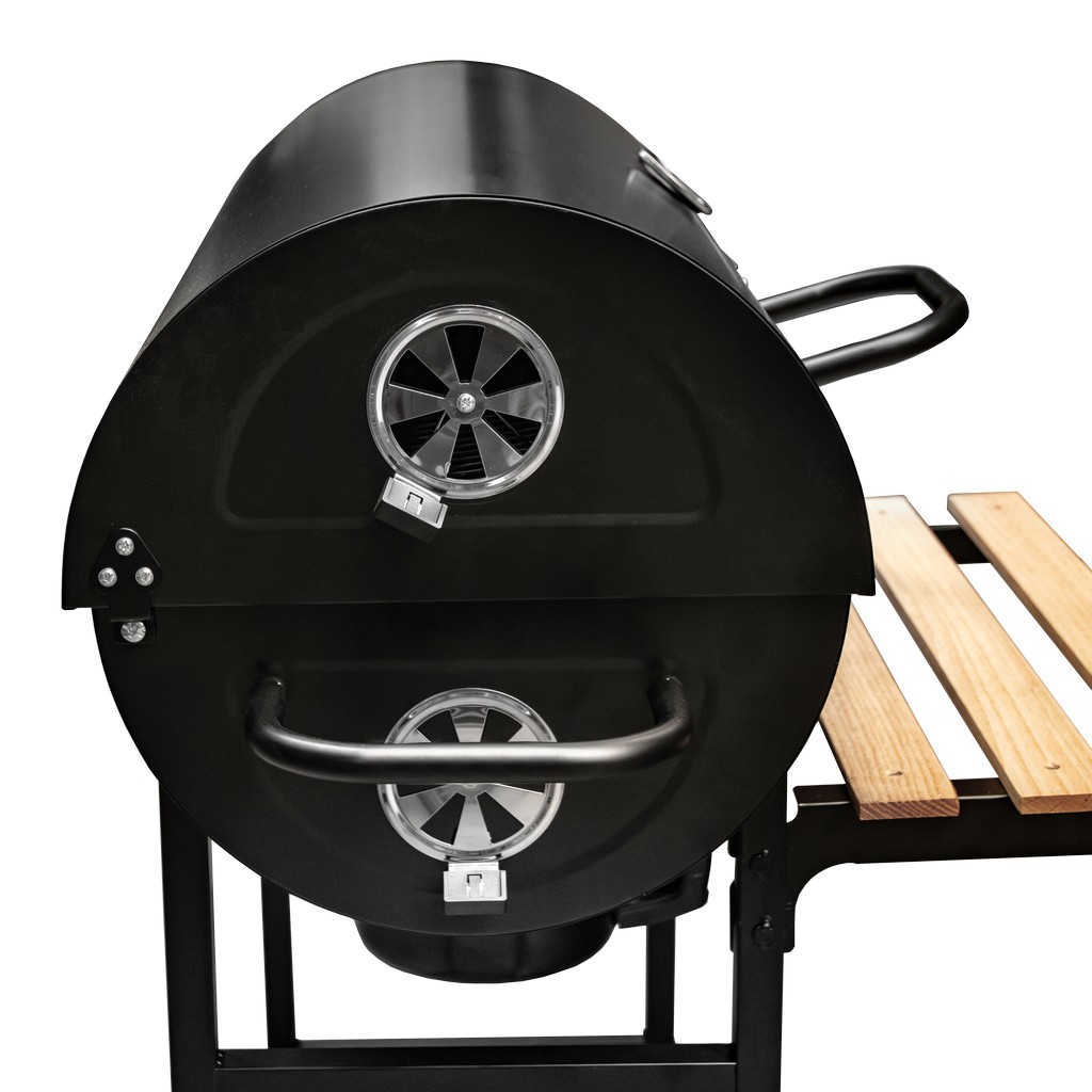 grill węglowy beczka, grill ogrodowy z pokrywą, grill z termometrem, grill wózek na kołach, grill ogrodowy mobilny