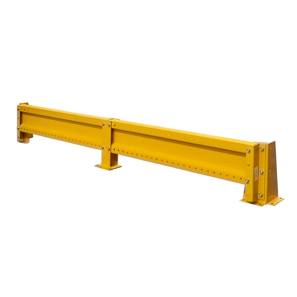 odbojnica czołowa regału, osłona regału paletowego, odbojnica stalowa, ochrona skrajnych ram regałowych, odbojnice magazynowe, zabezpieczenie regałów przed wózkami, stalowa belka ochronna, regał paletowy zabezpieczenie, odbojnik do magazynu