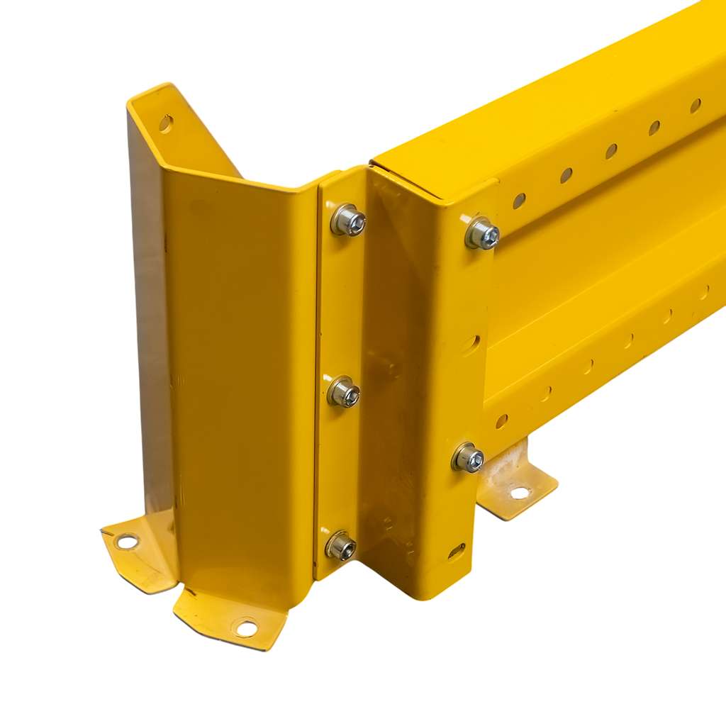 odbojnica czołowa regału, osłona regału paletowego, odbojnica stalowa, ochrona skrajnych ram regałowych, odbojnice magazynowe, zabezpieczenie regałów przed wózkami, stalowa belka ochronna, regał paletowy zabezpieczenie, odbojnik do magazynu