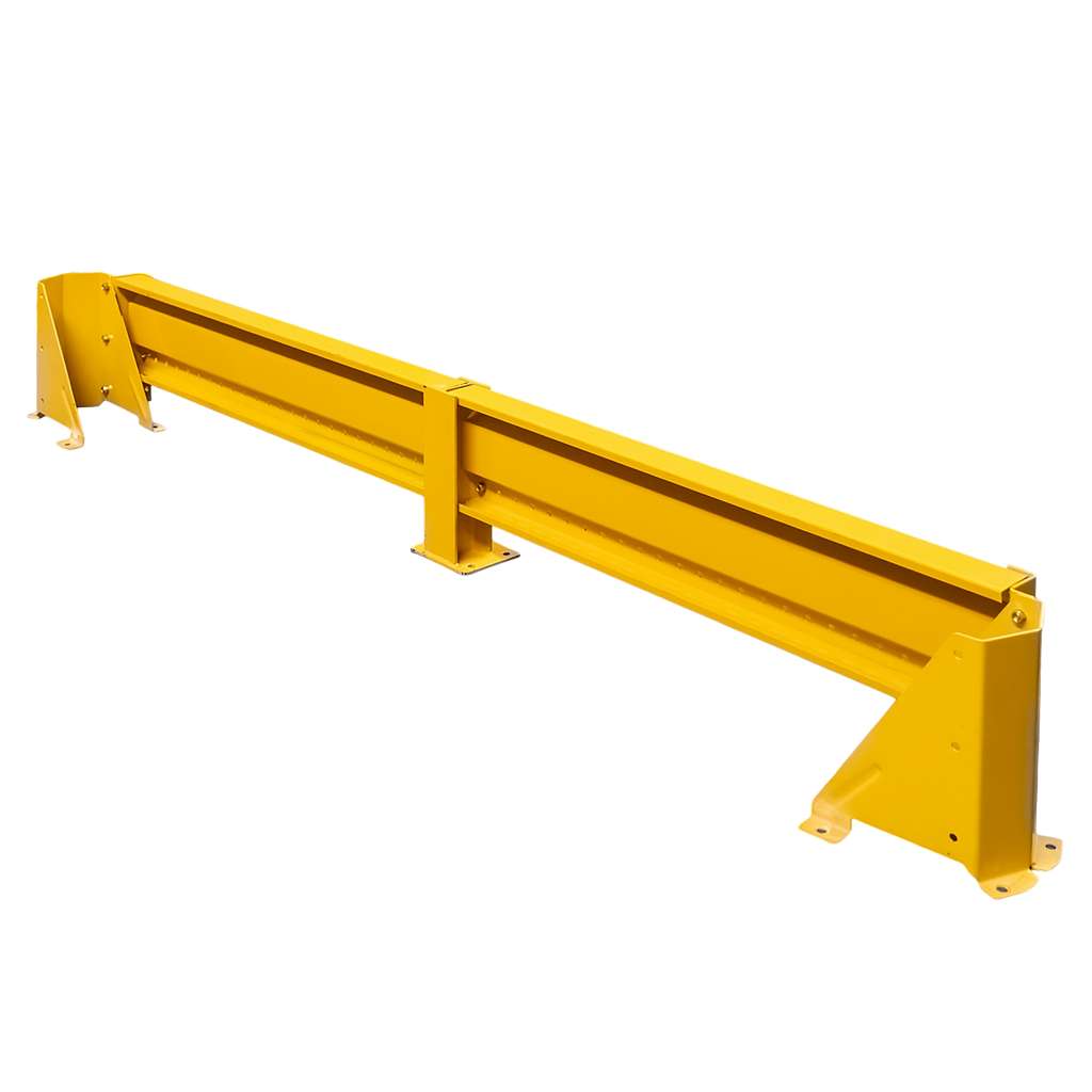 odbojnica czołowa regału, osłona regału paletowego, odbojnica stalowa, ochrona skrajnych ram regałowych, odbojnice magazynowe, zabezpieczenie regałów przed wózkami, stalowa belka ochronna, regał paletowy zabezpieczenie, odbojnik do magazynu