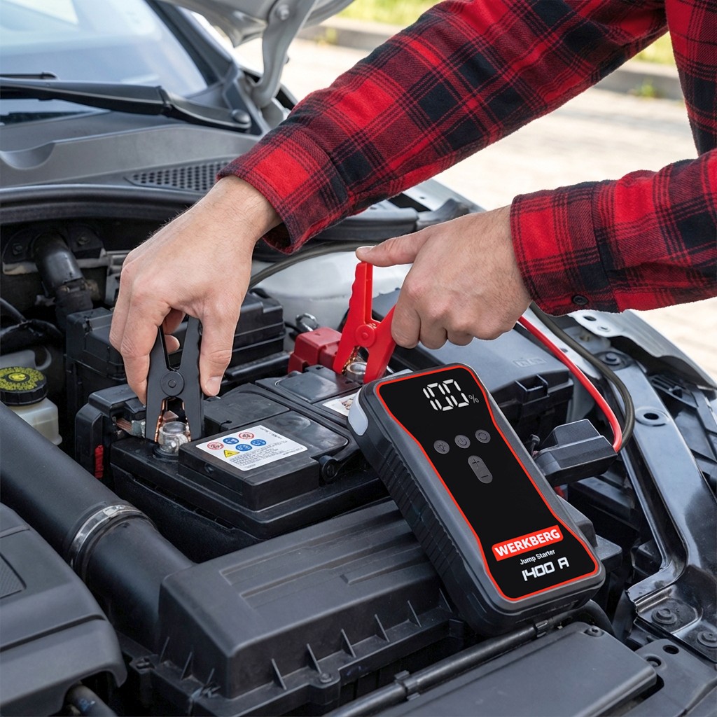 Urządzenie rozruchowe Powerbank Booster WERKBERG AL002 700A1400A 18000mAh kompresor lifestyle