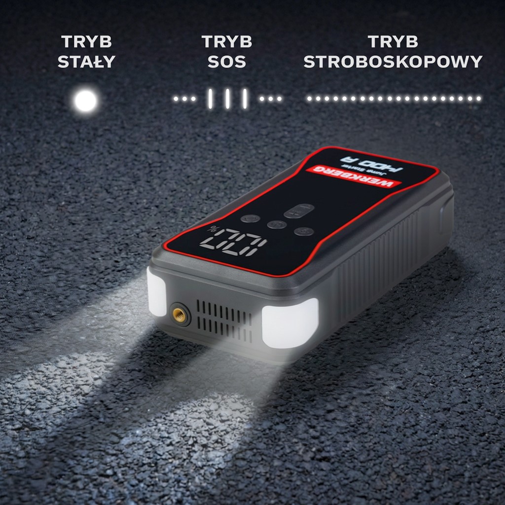 Urządzenie rozruchowe Powerbank Booster WERKBERG AL002 700A1400A 18000mAh kompresor lifestyle