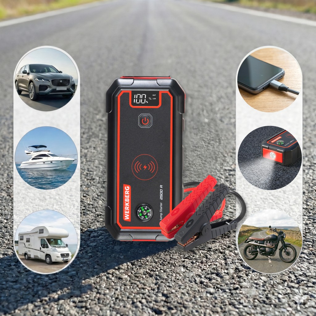 Urządzenie rozruchowe Powerbank Booster WERKBERG AL005 1500A2500A 23800mAh ładowarka bezprzewodowa lifestyle