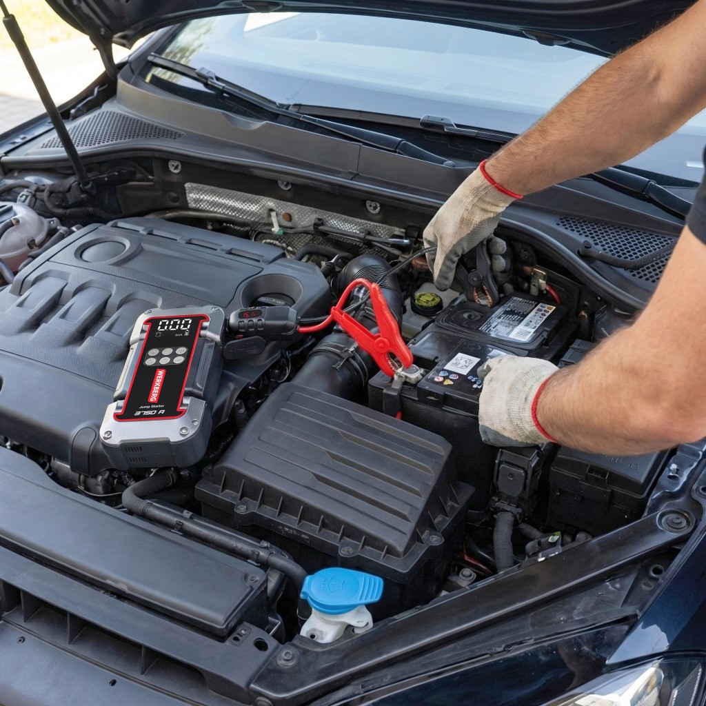 Urządzenie rozruchowe Powerbank Booster WERKBERG AL006 1800A3750A 26000mAh kompresor MTP007250 lifestyle