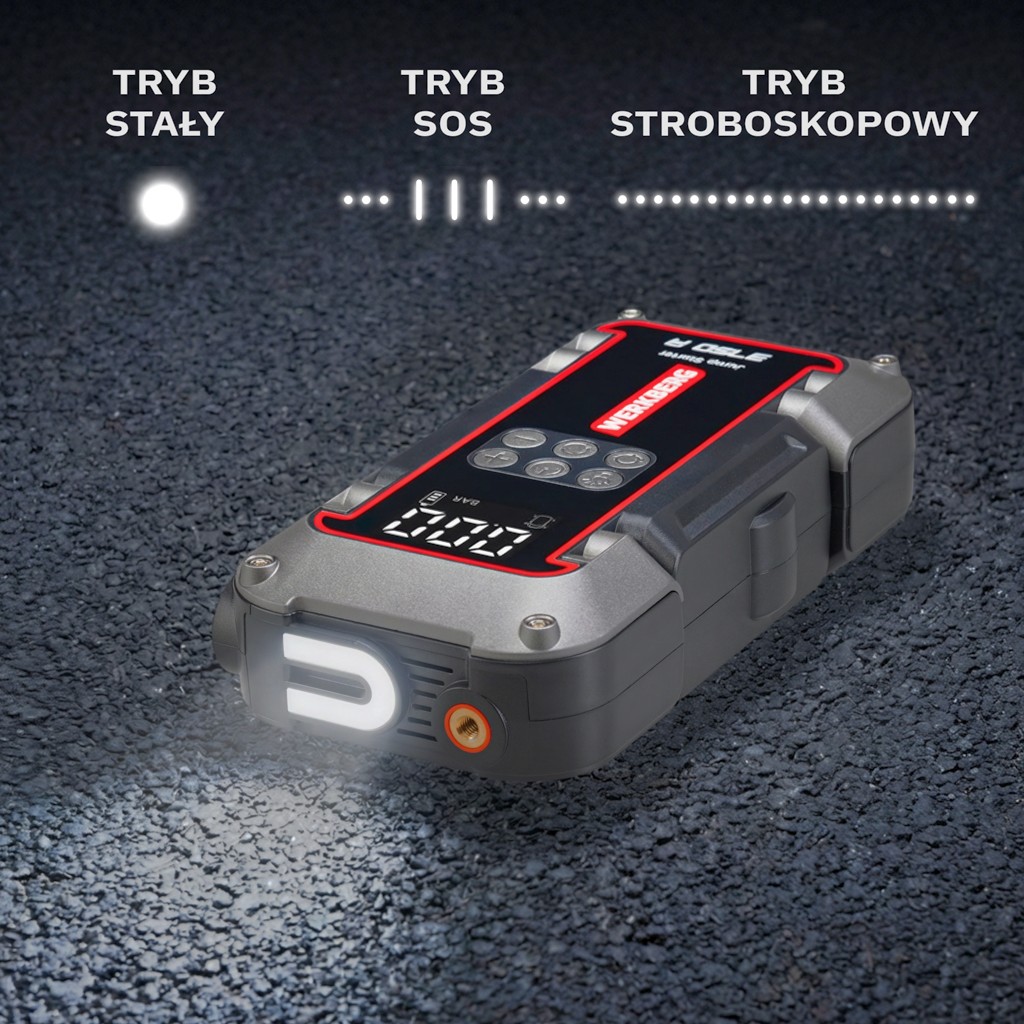 Urządzenie rozruchowe Powerbank Booster WERKBERG AL006 1800A3750A 26000mAh kompresor MTP007250 lifestyle