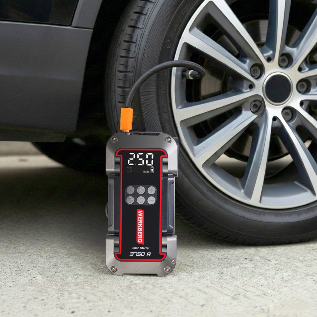 Urządzenie rozruchowe Powerbank Booster WERKBERG AL006 1800A3750A 26000mAh kompresor MTP007250 lifestyle