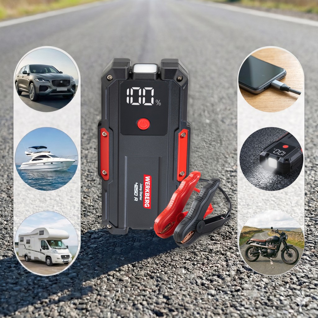 Urządzenie rozruchowe Powerbank Booster WERKBERG AL007 2000A4250A 28000mAh lifestyle