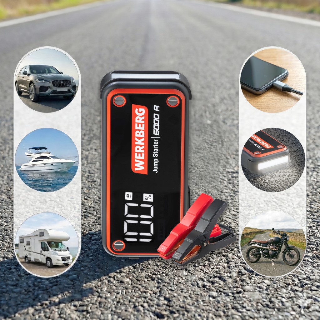 Urządzenie rozruchowe Powerbank Booster WERKBERG AL009 3000A6000A 36000mAh lifestyle