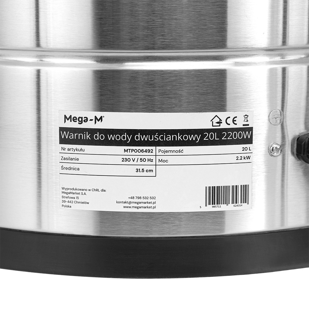 Warnik do wody dwuściankowy Mega-M 20L 2800W