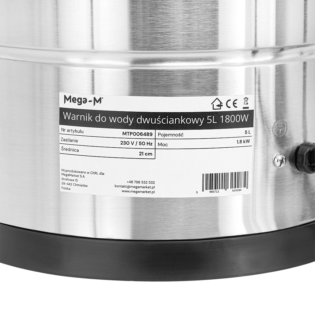 Warnik do wody dwuściankowy Mega-M 5L 1800W