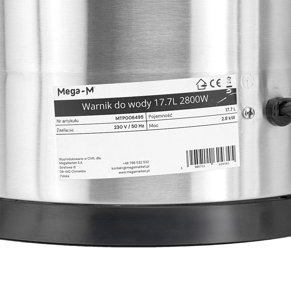 Warnik do wody ze stali nierdzewnej Mega-M 17.7L 2800W