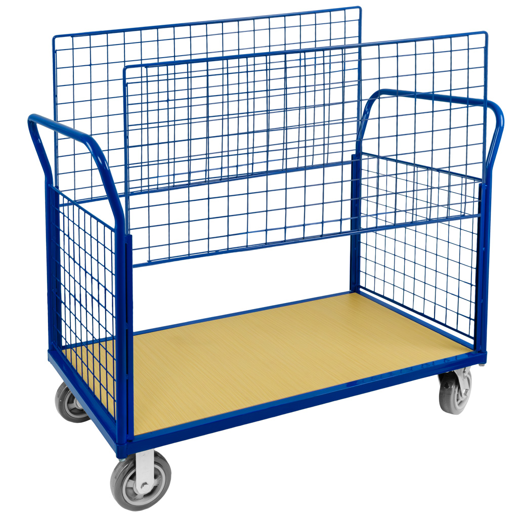 wózek platformowy, wózek magazynowy, wózek transportowy, wózek, wózek do magazynu, wózek na kartony i beczki, transport towarów, wózek z burtami, wózek platformowy z burtami