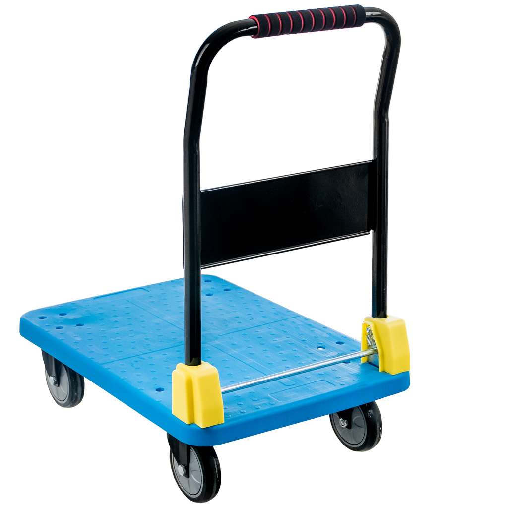 wózek platformowy, wózek magazynowy, wózek z kołami poliuretanowymi, wózek transportowy składany, wózek ręczny stalowy, wózek do magazynu, wózek na kartony i beczki, transport towarów,