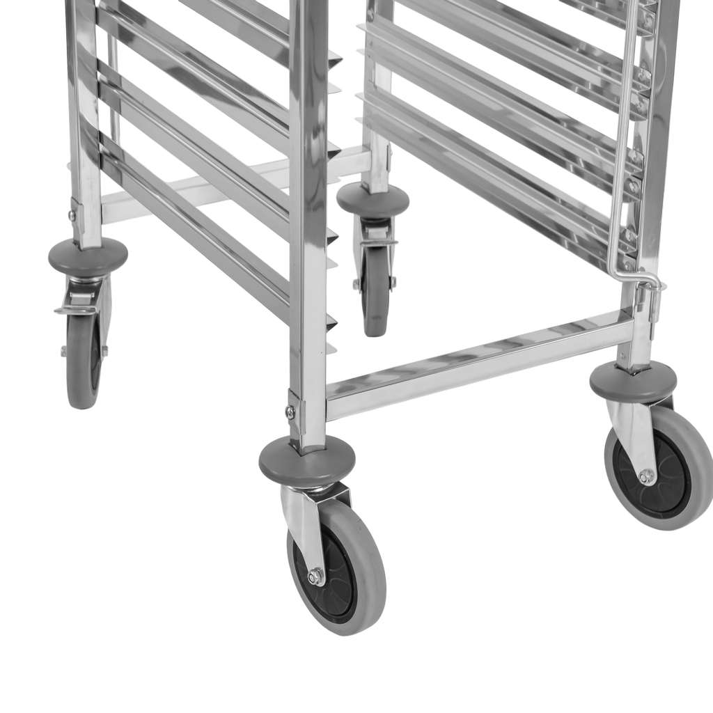 nierdzewny regał wózek mobilny na kółkach do transportowania tac gastronomicznych