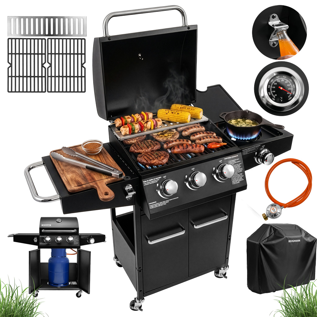 Grill ogrodowy gazowy, grill gazowy 3+1,