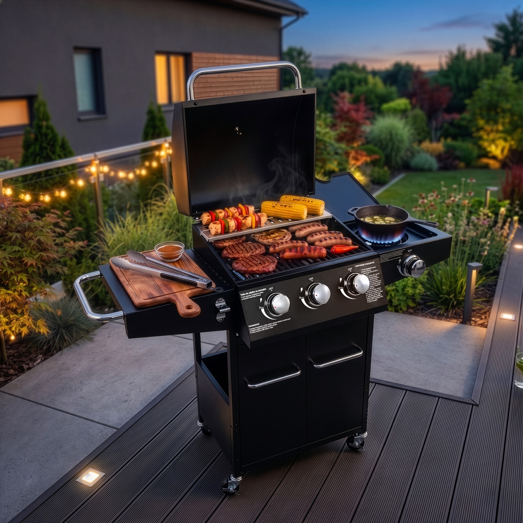 Grill ogrodowy gazowy, grill gazowy 3+1,