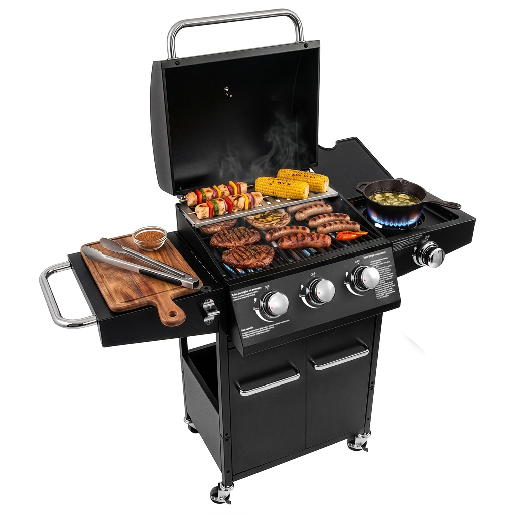 Grill ogrodowy gazowy, grill gazowy 3+1,
